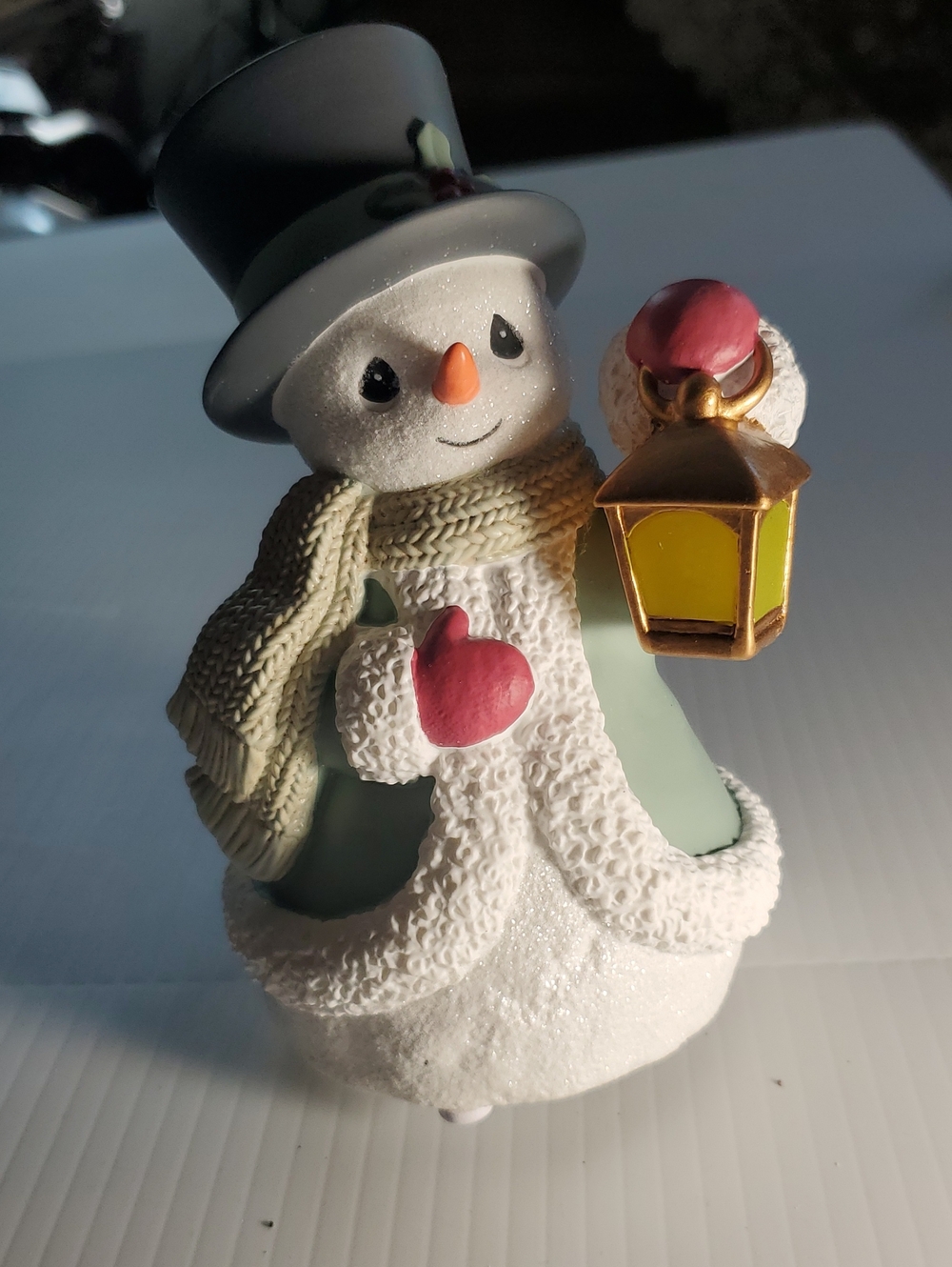 Precious Moments Snowman Figurine in Mint Green, White, Gold, Pink